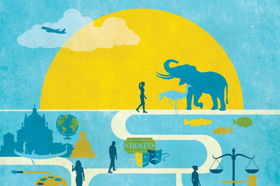 A drawing in blue and yellow