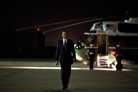 A photograph of President Barack Obama ’83 at JFK International Airport, Queens, N.Y.; October 18, 2012.