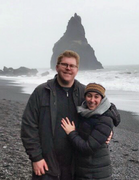 James Glynn ’15 and Lisa Harshman ’15 at a beach in cold weather