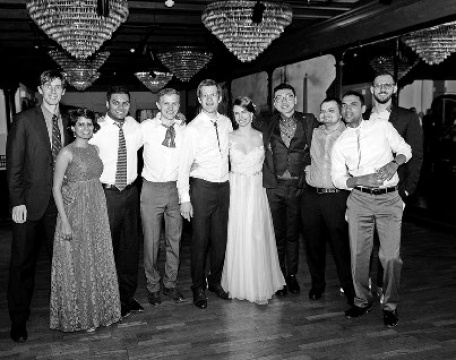 black-and-white photo of a wedding party