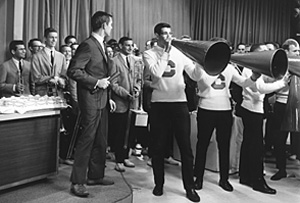 Members of the 
              Columbia band and cheerleaders