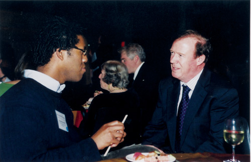 Dean Austin Quigley visits with Brendan Jobs ’05, recipient of one of the Peter Gruenberger [’58] Family Scholarships