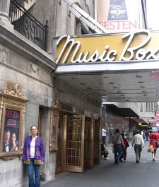 Marla Rubin ’85 outside the Music Box Theatre on West 45th Street