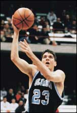 Craig Austin '02 drives to the hoop against Syrcause early in the 2000-2001 season