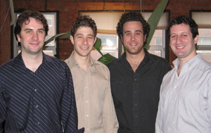 Steve Grushcow ’97 (second from left) collaborated with Jim Curran ’97E (far left) and John Coletti ’97 (second from right) on Nylon Technology.