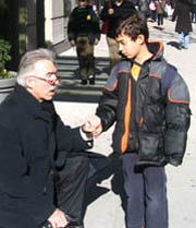 Dirks drops off his son, Ishan, for first grade at the Columbia School.