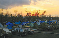 Photo of tents at dusk