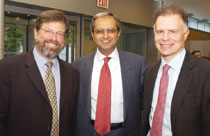 From left, trustees Richard Witten ’75, Vikram Pandit ’76E and Mark Kingdon ’71