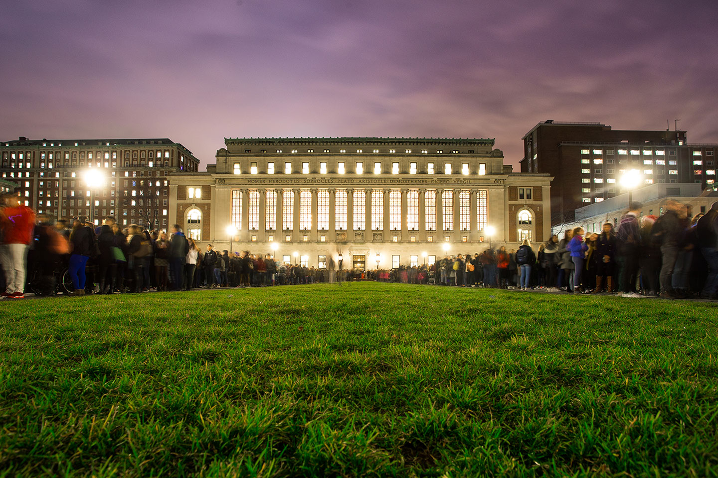 Columbia University campus at night