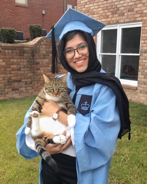 Student with her cat