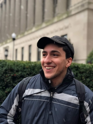 Joshua Elias CC’21 in front of Butler Library