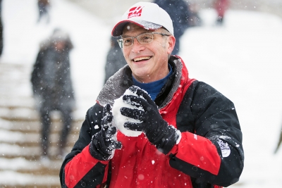 Dean Valentini packing a snowball on Low Plaza
