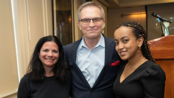 Michele Esposito CC'96, Dean James J. Valentini, and Ruth Dejene CC'24