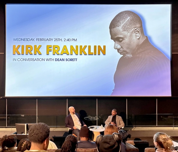 Josef Sorett and Kirk Franklin having conversation