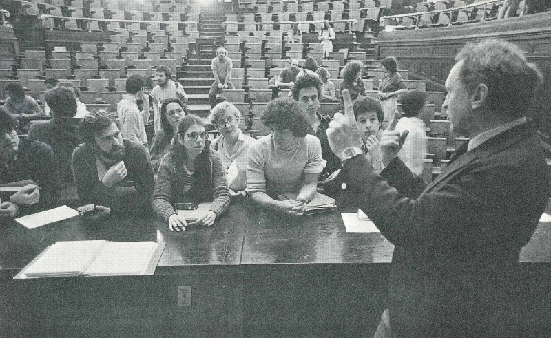 University Professor Ronald Breslow with students.