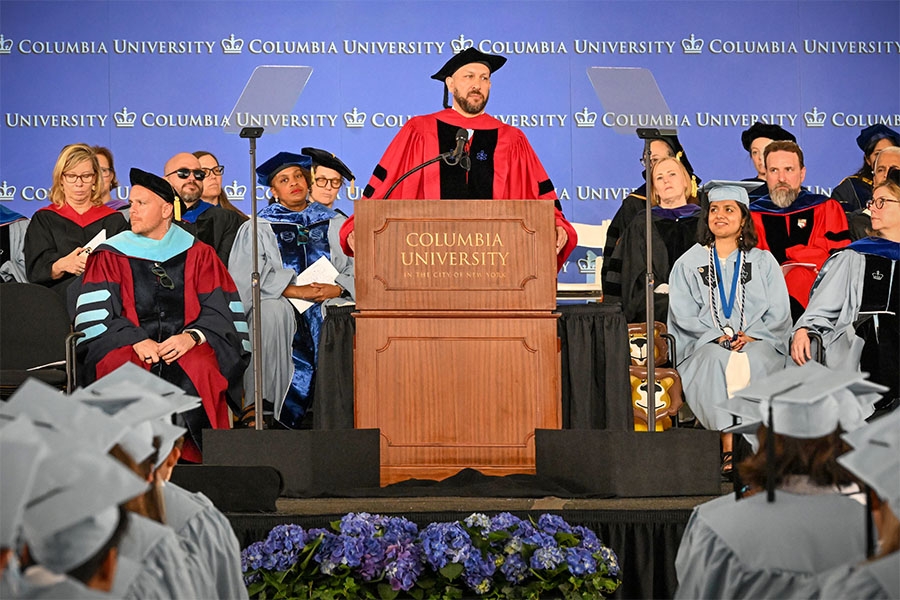 Dean Josef Sorett delivers remarks at Columbia College Class Day 2024