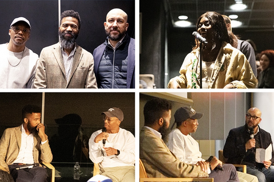 Photos of Dean Josef Sorett's “Hip Hop at 50: Music, Politics, Religion” class featuring Lupe Fiasco and Joshua Bennett 