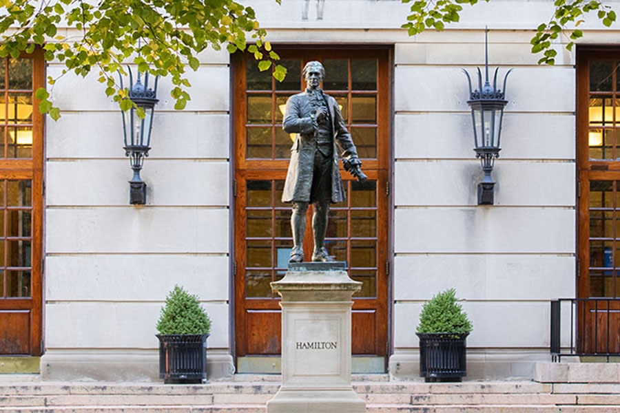 Statue of Alexander Hamilton outside Hamilton Hall