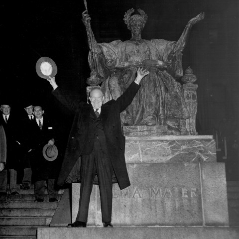 General Eisenhower's last picture at Columbia, on January 16, 1953, four days before being inaugurated as President of the United States. Photo: Manny Warman, courtesy Columbia University Archives