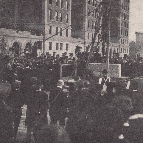 The Hamilton Hall cornerstone being laid. Photo: Courtesy Columbia University Archives