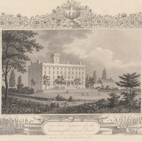 New York Institution for the Instruction of the Deaf and Dumb. Photo: Engraved for the New York Mirror, 1835. Image: Courtesy Columbia University Archives