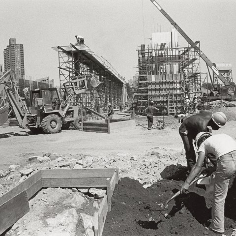Baker Field reconstruction in 1983. Photo: Joe Pineiro, Columbia University; courtesy Columbia University Archives