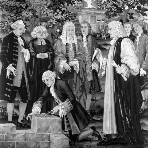 A drawing depicting the cornerstone laying at King's College. Image: Courtesy Columbia University Archives