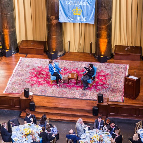 Columbia College launched Core to Commencement, a $400 million campaign to create the greatest undergraduate education there is. Students, faculty, alumni and parents came together in Low Library on November 20, 2015 to celebrate. The event featured Tony Kushner CC’78, the Pulitzer Prize-winning playwright of “Angels in America,” in conversation with Lisa Carnoy CC’89, University Trustee and campaign co-chair. Photo: Scott Rudd