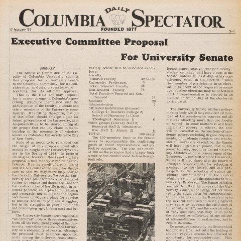 Page from the Columbia Daily Spectator on February 17, 1969. Image: Columbia Spectator, courtesy Columbia University Archives