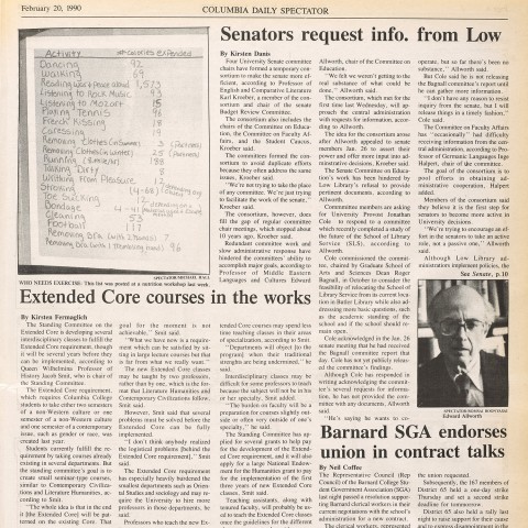 Page from the February 20, 1990, issue of the Columbia Daily Spectator. Image: Columbia Spectator, courtesy Columbia University Archives