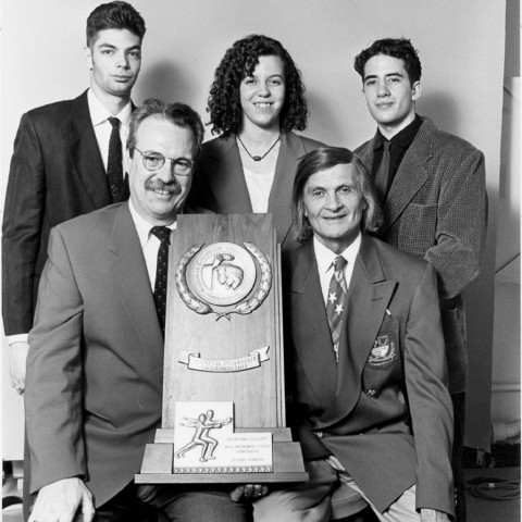Captains for the Fencing Ivy League Championship squad. Photo: Gene Boyars, Courtesy Columbia Athletics