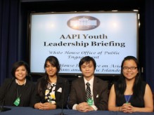 Several Columbia students visited the White House for the Asian American Pacific Islander Youth Leadership Briefing on January 12. Pictured, R-L: Belle Yan CC ‘12, Vincent Nguyen GS, Joya Ahmad SEAS ‘15, and Melinda Aquino, Associate Dean of Multicultural Affairs.