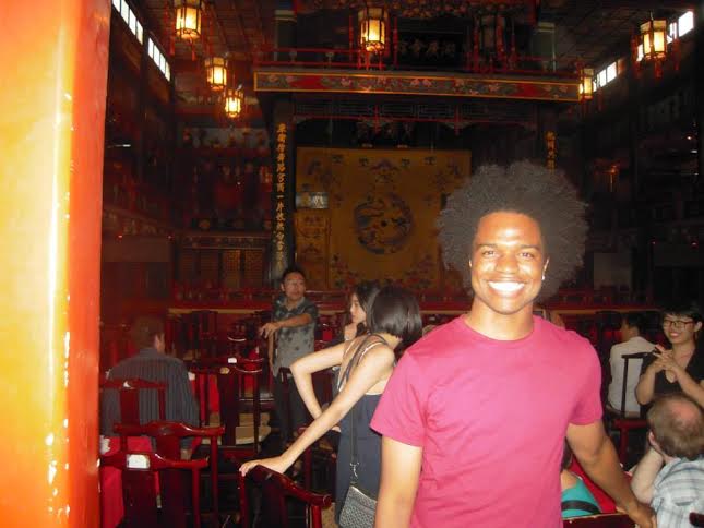 Demarttice Tunstall CC’15 at the Peking Opera while studying on the Summer Language Program in Beijing. Photo: Courtesy Demarttice Tunstall CC’15