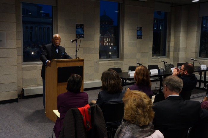 Former Mayor of New York City and SIPA Professor of Professional Practice David Dinkins makes the inaugural Voting Week address. Photo: Kevin Gully