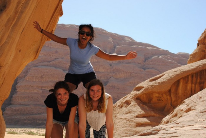 Meghna (top) with Allison Kammert CC’15 (left) and Kiersten Gourlay SEAS’15 (right). Photo: Jonah Richard CC’15, courtesy Meghna Mukherjee CC’15