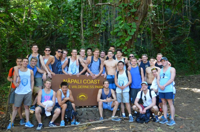 The Men's Swimming and Diving Team on a day off while training in Hawaii in January 2015. Photo: Courtesy Sam Dunkle CC’15 